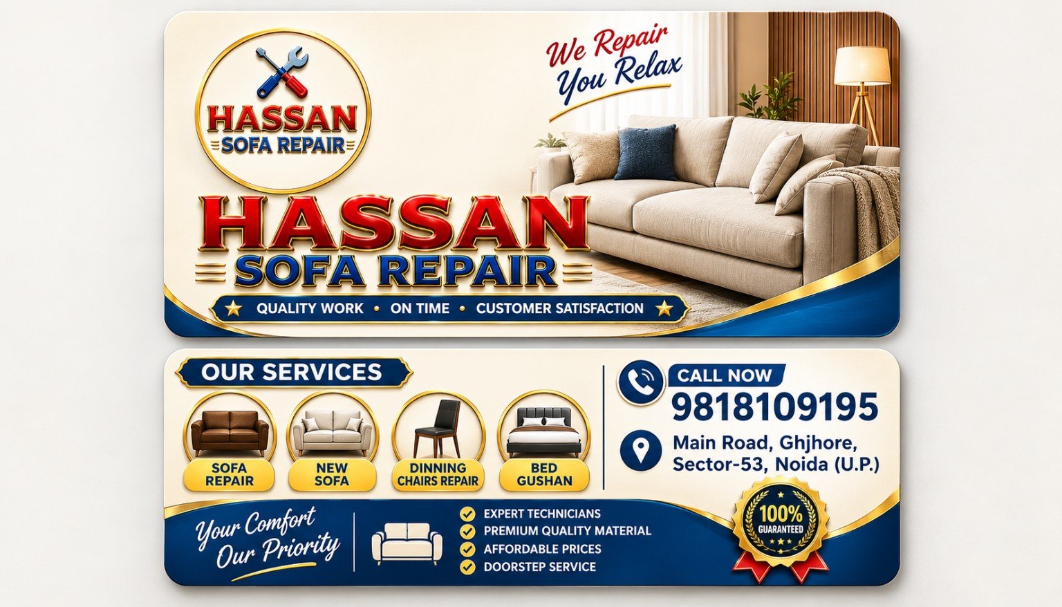 Hassan Sofa Repair visiting card